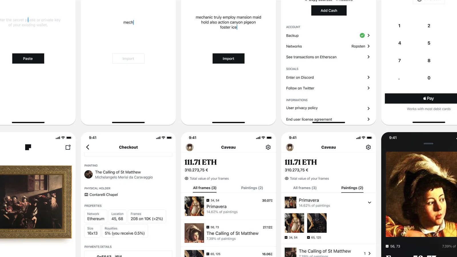 Frames digital art investment marketplace mobile app interface