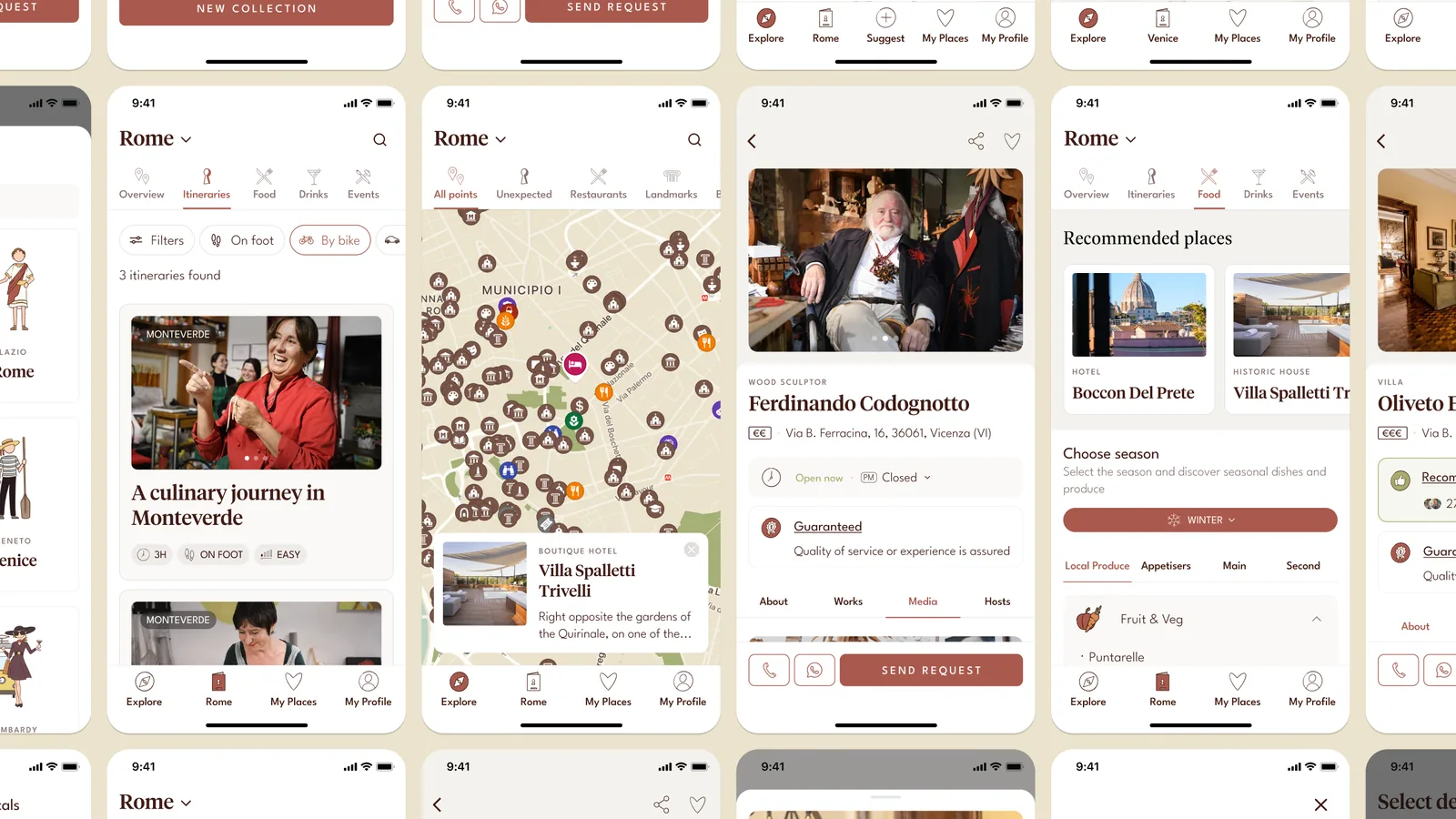 Unexpected Italy mobile app interface showcasing authentic places across Italy